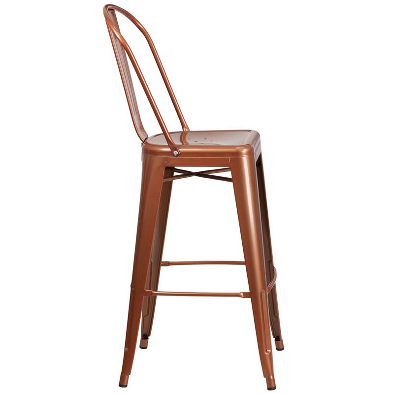 Commercial Grade 30'' High Copper Metal Indoor-Outdoor Barstool with Back - Flash Furniture