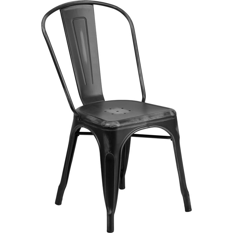 Commercial Grade Distressed Black Metal Indoor-Outdoor Stackable Chair - Flash Furniture