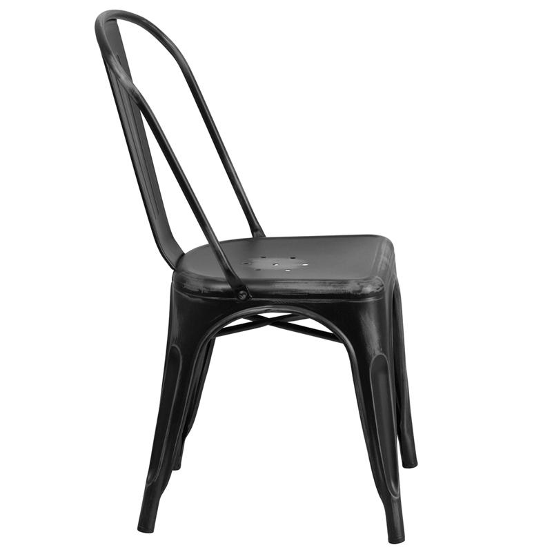 Commercial Grade Distressed Black Metal Indoor-Outdoor Stackable Chair - Flash Furniture