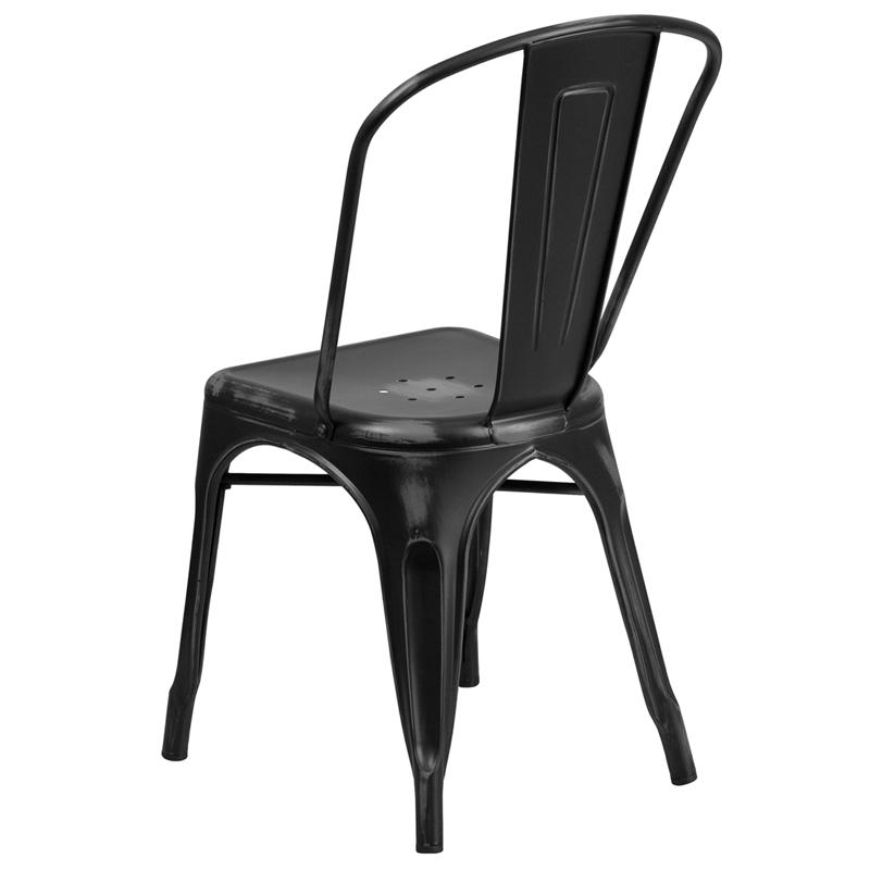 Commercial Grade Distressed Black Metal Indoor-Outdoor Stackable Chair - Flash Furniture