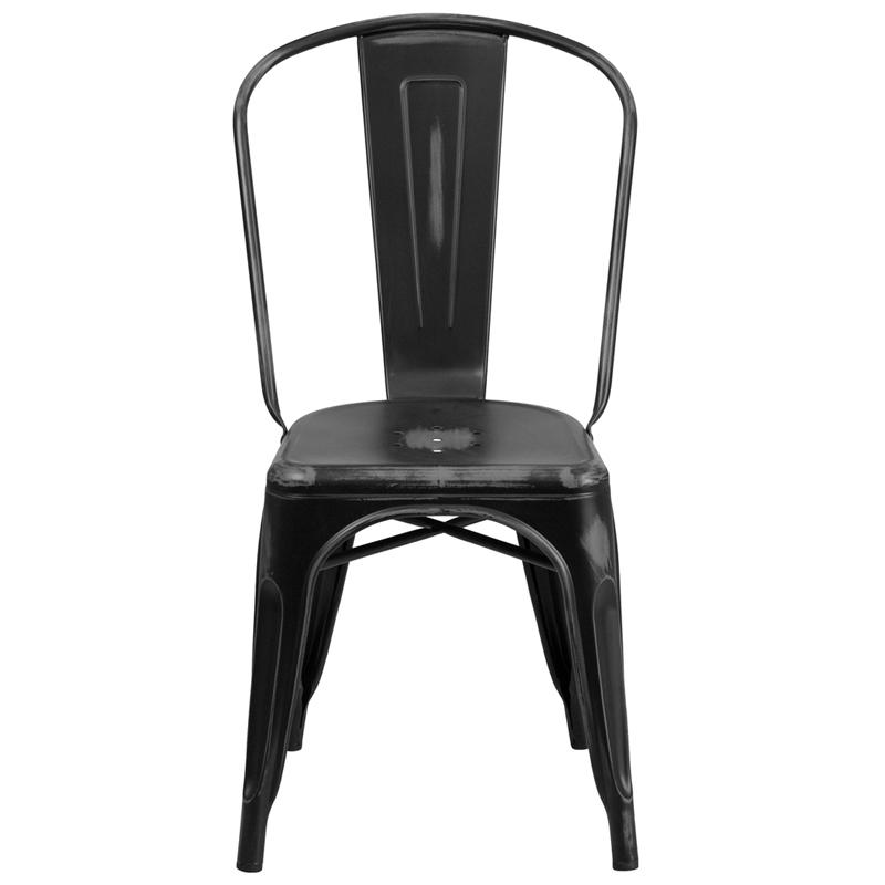 Commercial Grade Distressed Black Metal Indoor-Outdoor Stackable Chair - Flash Furniture