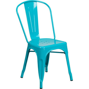 Commercial Grade Crystal Teal-Blue Metal Indoor-Outdoor Stackable Chair - Flash Furniture