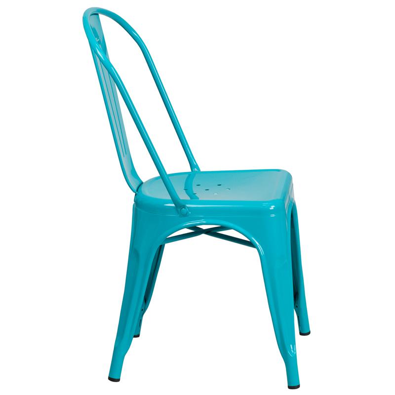 Commercial Grade Crystal Teal-Blue Metal Indoor-Outdoor Stackable Chair - Flash Furniture