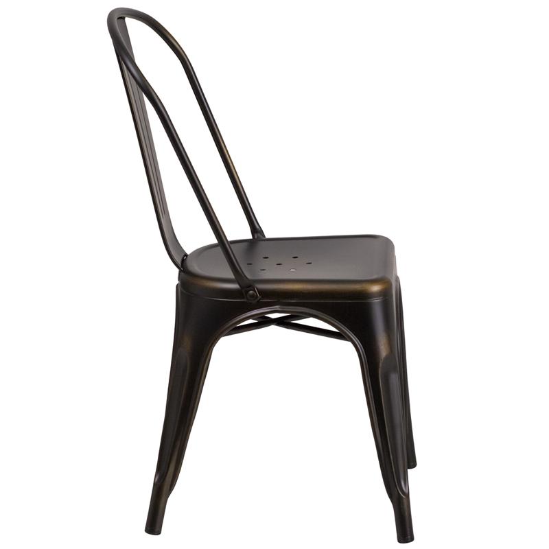 Commercial Grade Distressed Copper Metal Indoor-Outdoor Stackable Chair - Flash Furniture