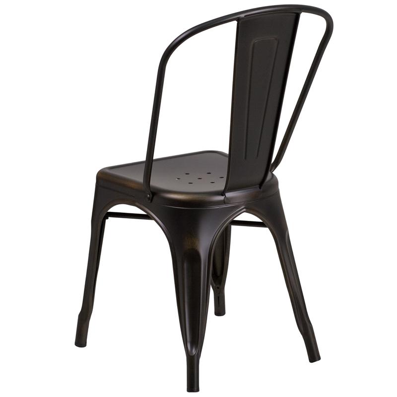 Commercial Grade Distressed Copper Metal Indoor-Outdoor Stackable Chair - Flash Furniture