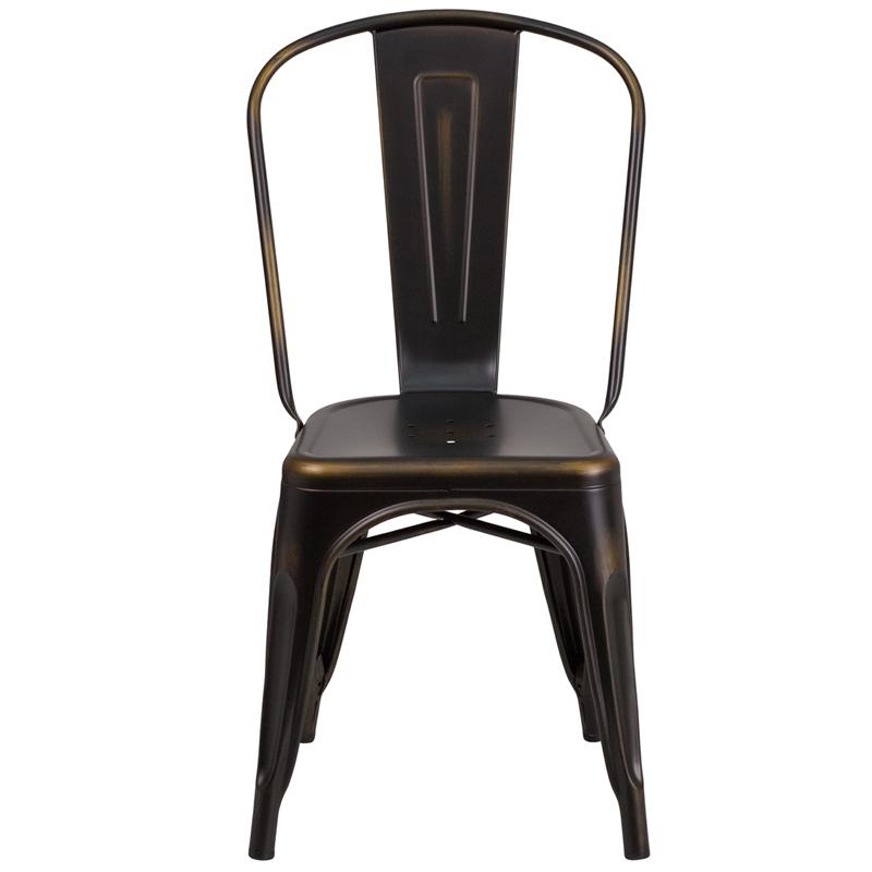 Commercial Grade Distressed Copper Metal Indoor-Outdoor Stackable Chair - Flash Furniture