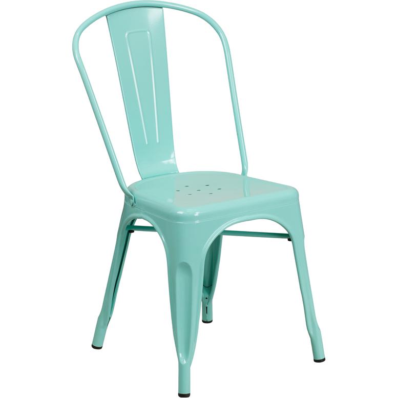 Commercial Grade Mint Green Metal Indoor-Outdoor Stackable Chair - Flash Furniture