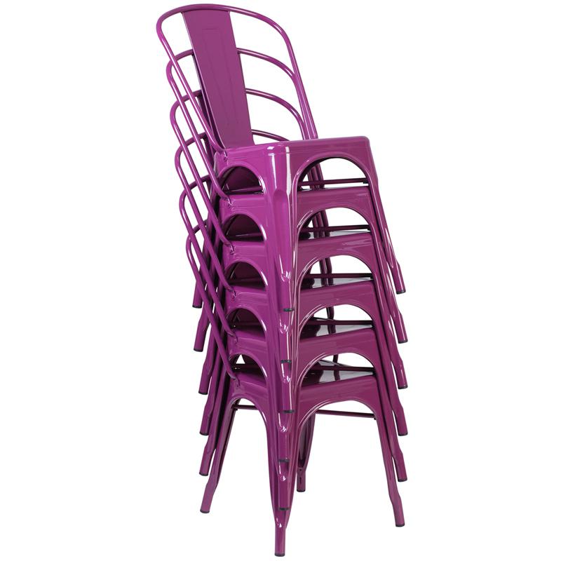 Commercial Grade Purple Metal Indoor-Outdoor Stackable Chair - Flash Furniture