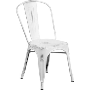 Commercial Grade Distressed White Metal Indoor-Outdoor Stackable Chair - Flash Furniture