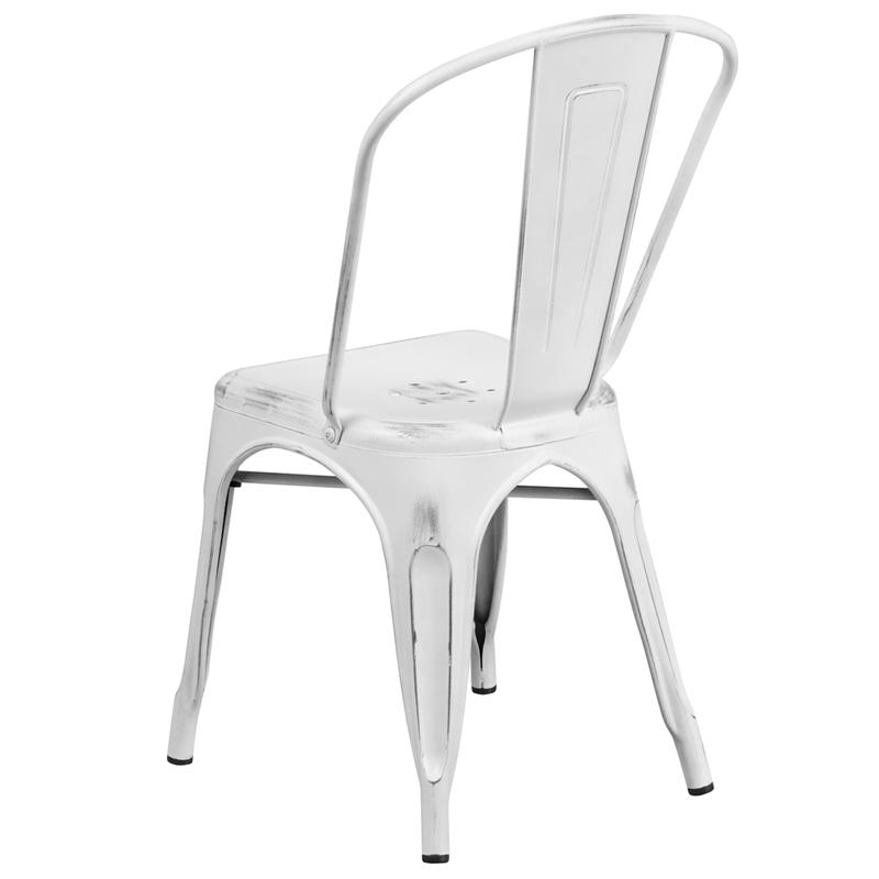 Commercial Grade Distressed White Metal Indoor-Outdoor Stackable Chair - Flash Furniture