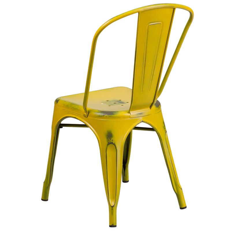 Commercial Grade Distressed Yellow Metal Indoor-Outdoor Stackable Chair - Flash Furniture
