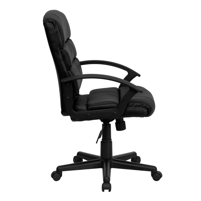 Mid-Back Black LeatherSoft Swivel Task Office Chair with Arms - Flash Furniture