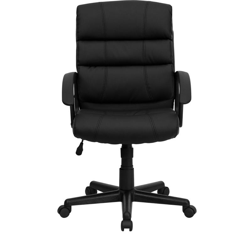Mid-Back Black LeatherSoft Swivel Task Office Chair with Arms - Flash Furniture