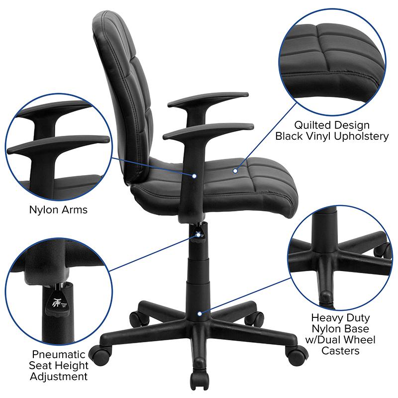 Mid-Back Black Quilted Vinyl Swivel Task Office Chair with Arms - Flash Furniture
