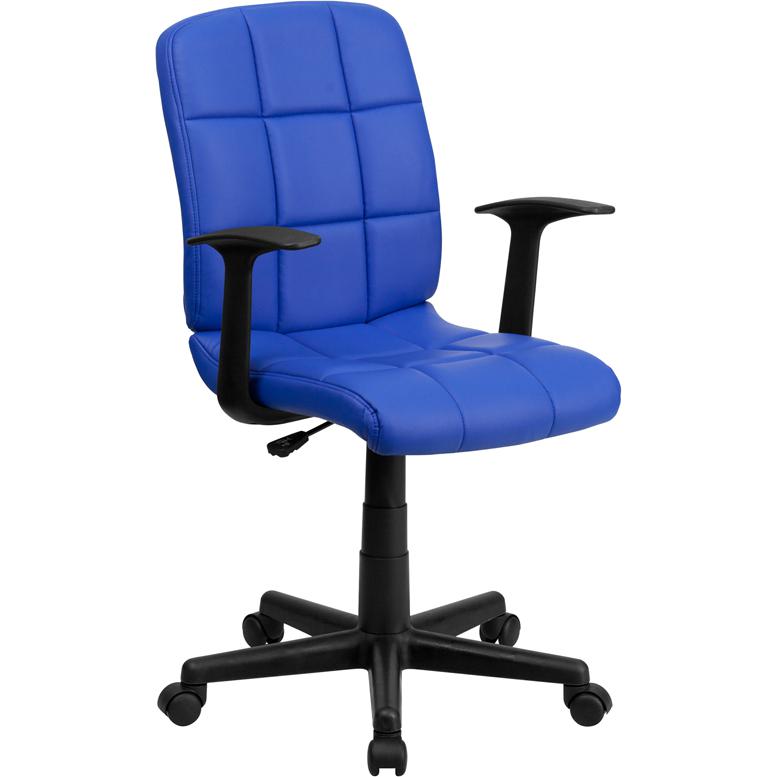 Mid-Back Blue Quilted Vinyl Swivel Task Office Chair with Arms - Flash Furniture
