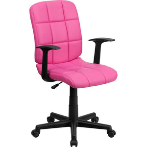 Mid-Back Pink Quilted Vinyl Swivel Task Office Chair with Arms - Flash Furniture