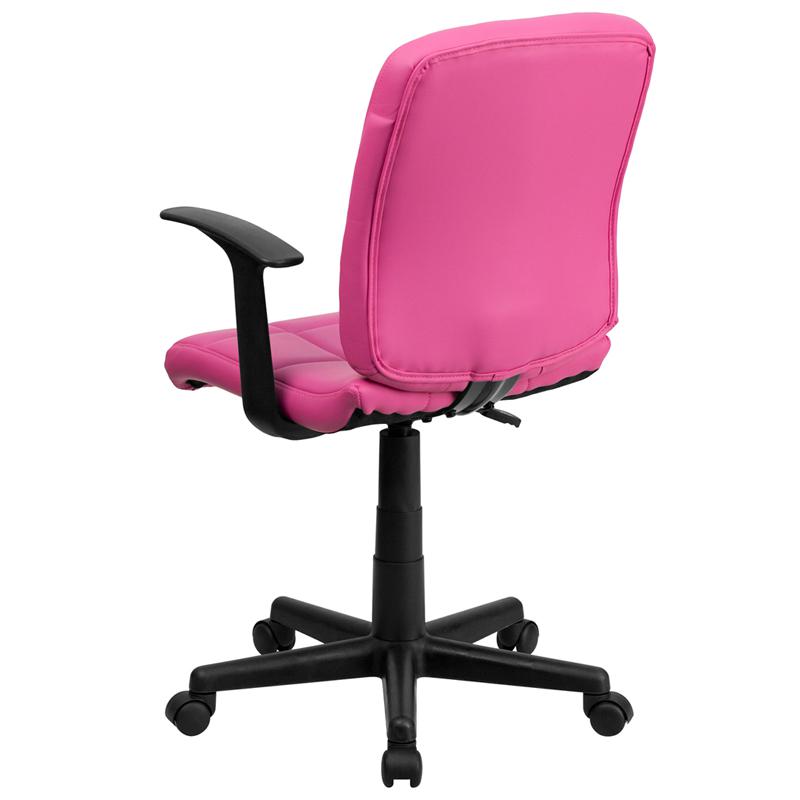 Mid-Back Pink Quilted Vinyl Swivel Task Office Chair with Arms - Flash Furniture