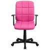 Mid-Back Pink Quilted Vinyl Swivel Task Office Chair with Arms - Flash Furniture