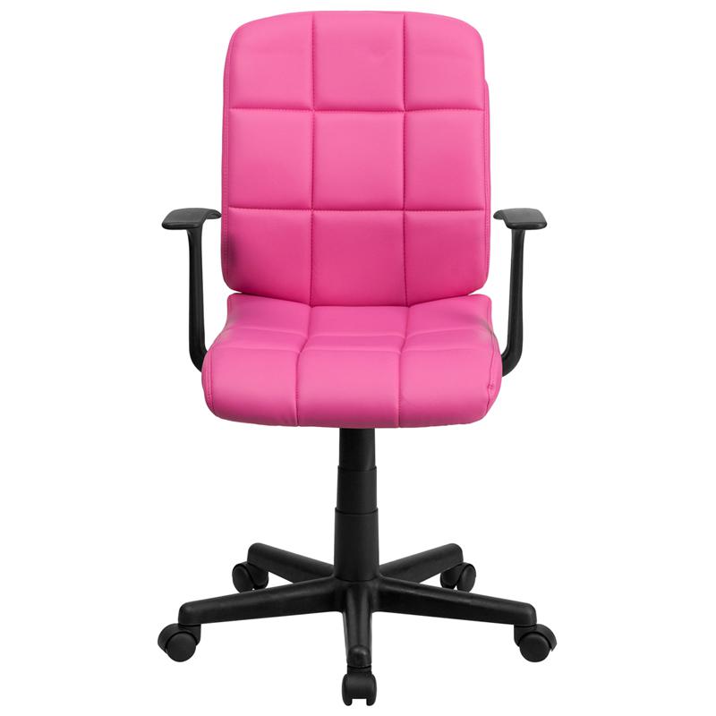 Mid-Back Pink Quilted Vinyl Swivel Task Office Chair with Arms - Flash Furniture