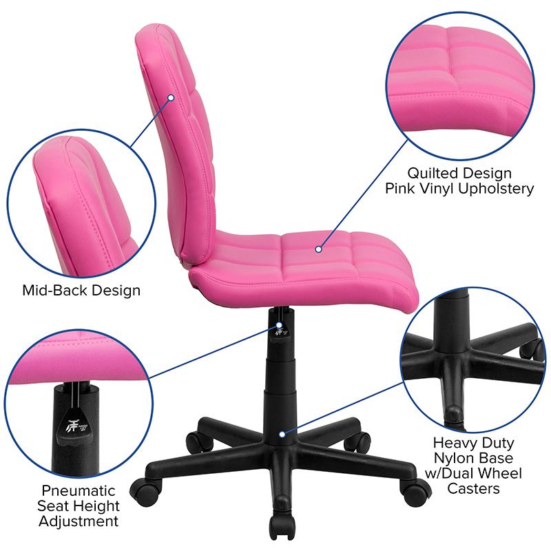 Mid-Back Pink Quilted Vinyl Swivel Task Office Chair - Flash Furniture