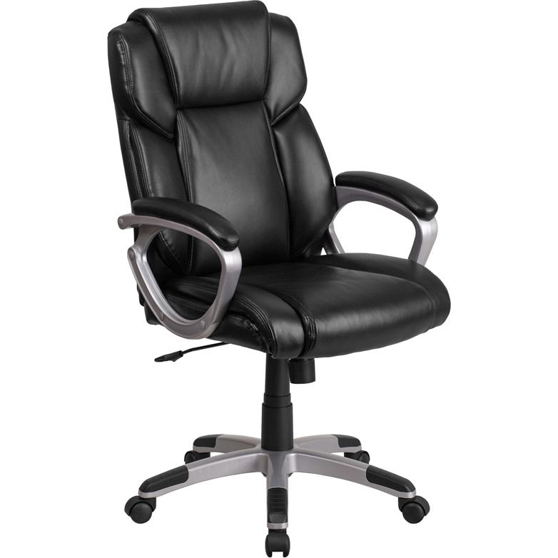 Mid-Back Black LeatherSoft Executive Swivel Office Chair with Padded Arms - Flash Furniture
