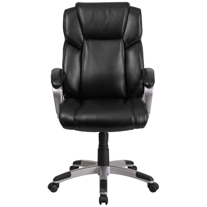 Mid-Back Black LeatherSoft Executive Swivel Office Chair with Padded Arms - Flash Furniture