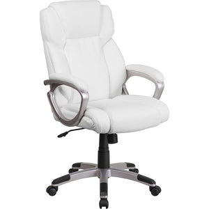 Mid-Back White LeatherSoft Executive Swivel Office Chair with Padded Arms - Flash Furniture