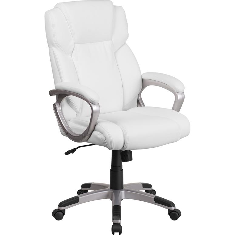 Mid-Back White LeatherSoft Executive Swivel Office Chair with Padded Arms - Flash Furniture