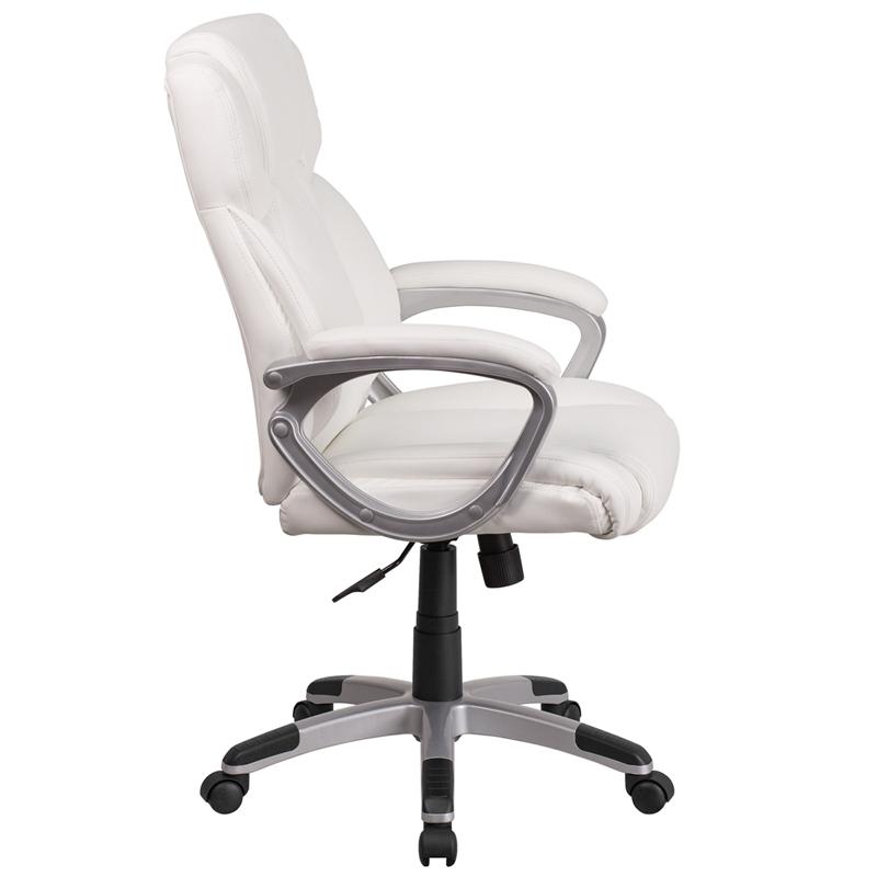Mid-Back White LeatherSoft Executive Swivel Office Chair with Padded Arms - Flash Furniture