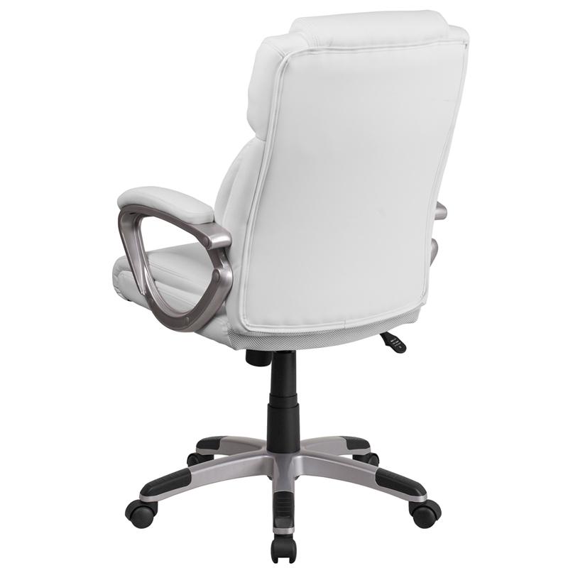 Mid-Back White LeatherSoft Executive Swivel Office Chair with Padded Arms - Flash Furniture