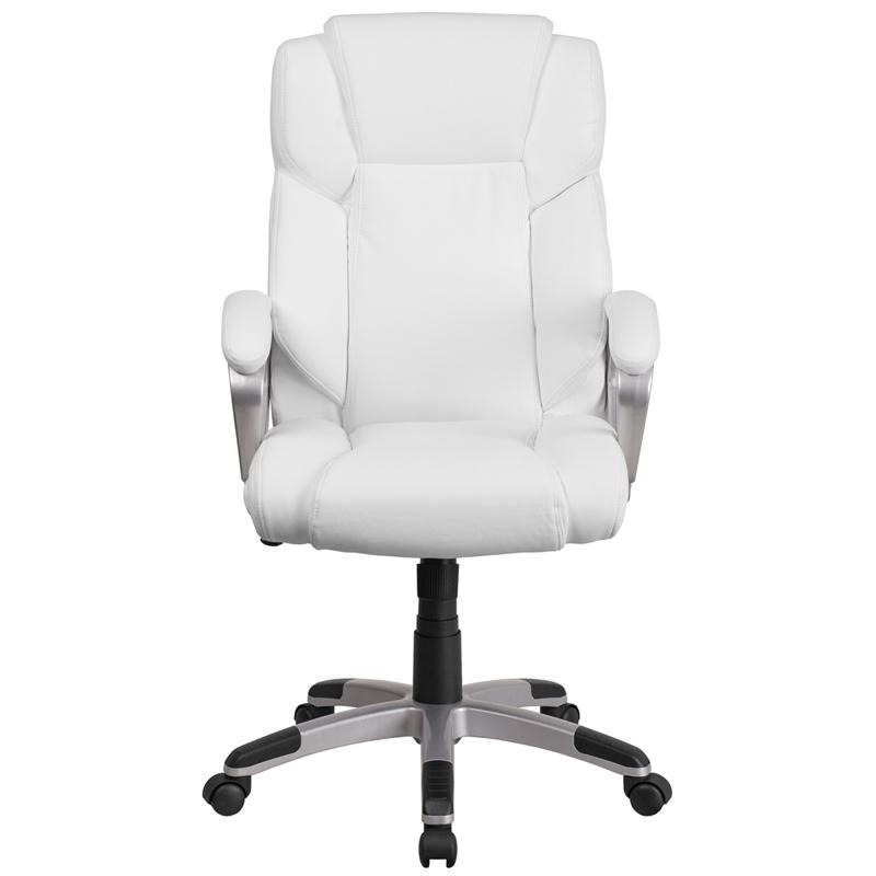 Mid-Back White LeatherSoft Executive Swivel Office Chair with Padded Arms - Flash Furniture