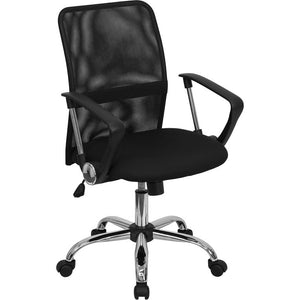 Mid-Back Black Mesh Swivel Task Office Chair with Lumbar Support Band and Arms - Flash Furniture