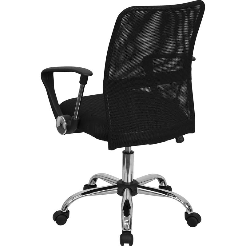 Mid-Back Black Mesh Swivel Task Office Chair with Lumbar Support Band and Arms - Flash Furniture