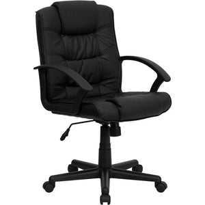 Mid-Back Black LeatherSoft Swivel Task Office Chair with Arms - Flash Furniture