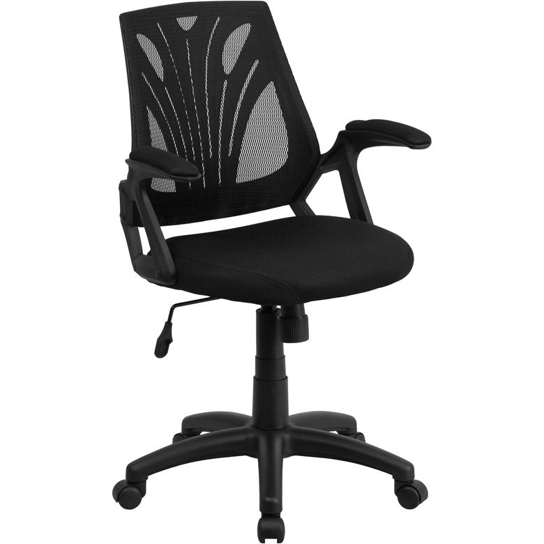 Mid-Back Designer Black Mesh Swivel Task Office Chair with Open Arms - Flash Furniture
