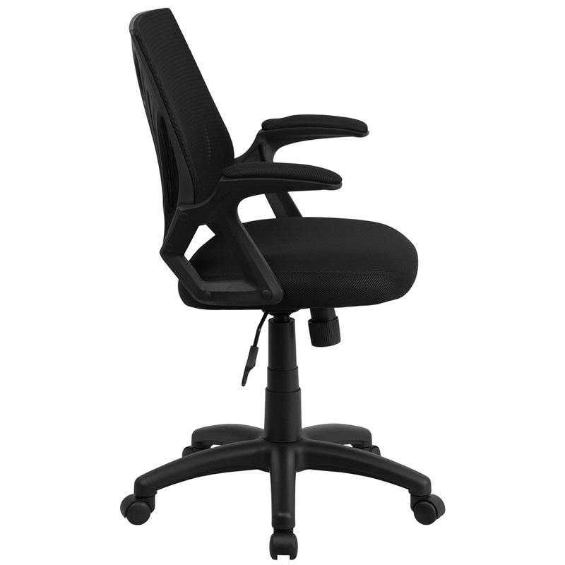 Mid-Back Designer Black Mesh Swivel Task Office Chair with Open Arms - Flash Furniture
