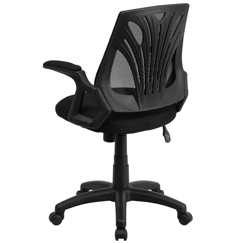 Mid-Back Designer Black Mesh Swivel Task Office Chair with Open Arms - Flash Furniture