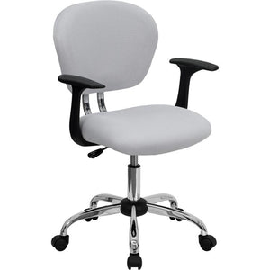 Mid-Back White Mesh Padded Swivel Task Office Chair with Chrome Base and Arms - Flash Furniture
