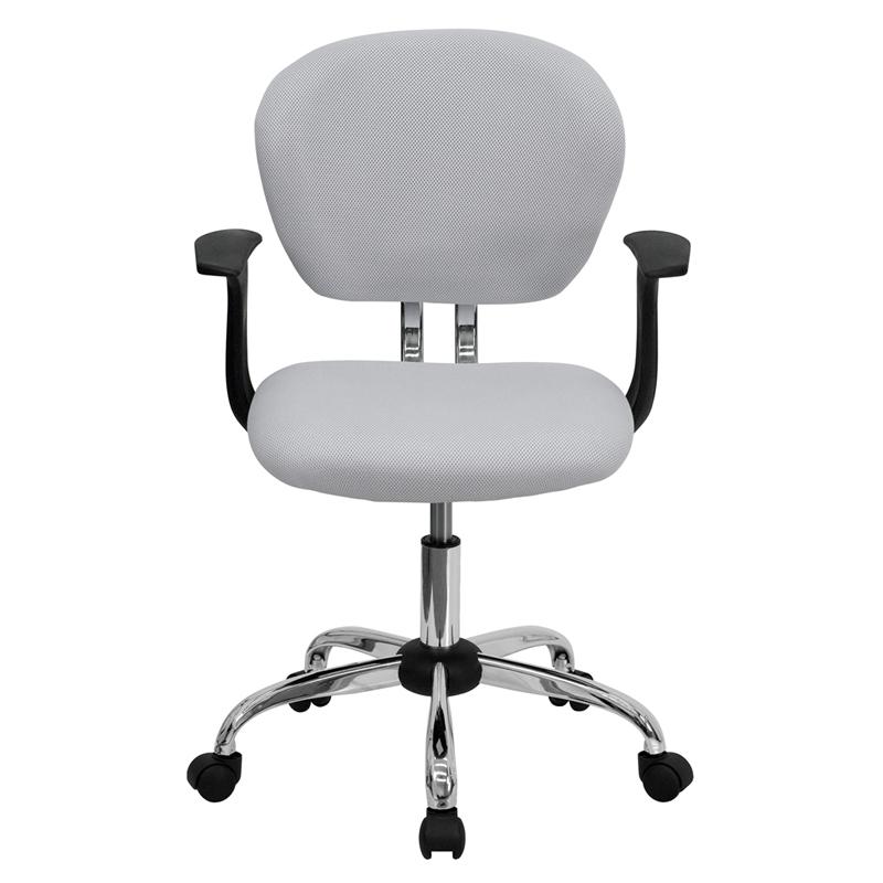 Mid-Back White Mesh Padded Swivel Task Office Chair with Chrome Base and Arms - Flash Furniture