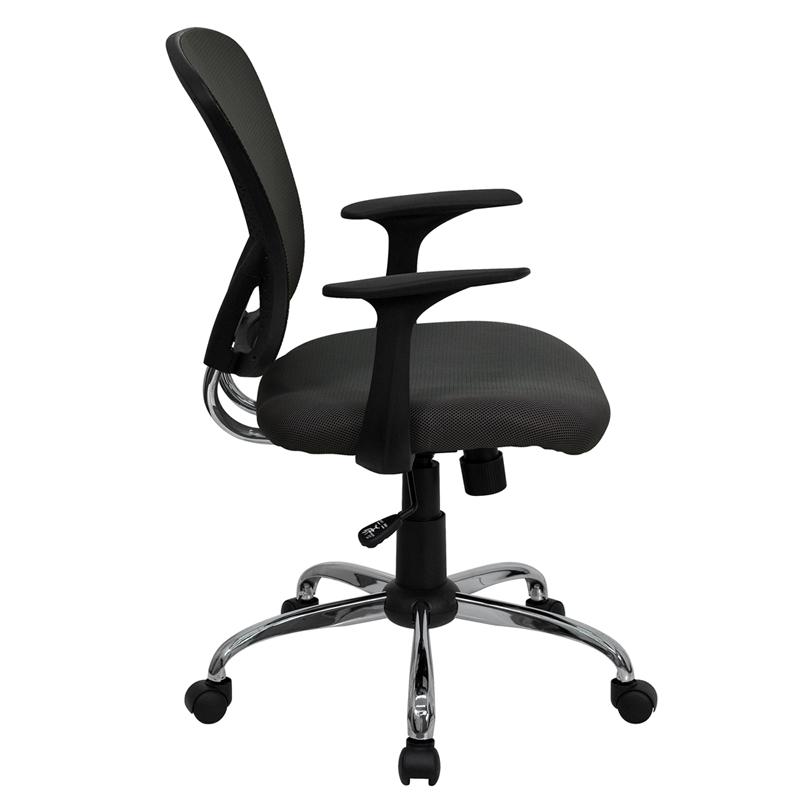 Mid-Back Dark Gray Mesh Swivel Task Office Chair with Chrome Base and Arms - Flash Furniture