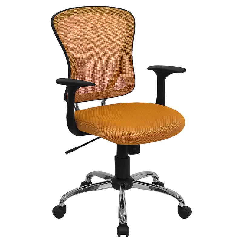 Mid-Back Orange Mesh Swivel Task Office Chair with Chrome Base and Arms - Flash Furniture