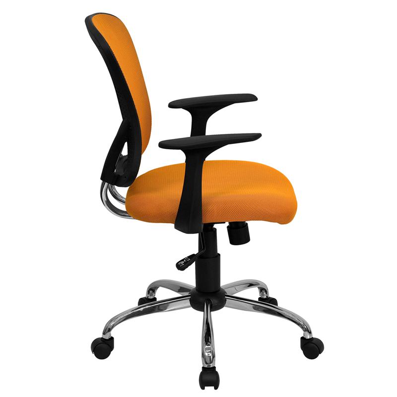 Mid-Back Orange Mesh Swivel Task Office Chair with Chrome Base and Arms - Flash Furniture
