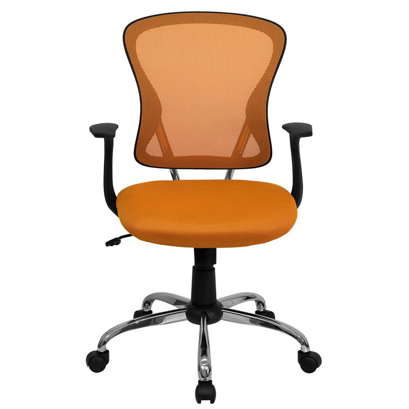 Mid-Back Orange Mesh Swivel Task Office Chair with Chrome Base and Arms - Flash Furniture