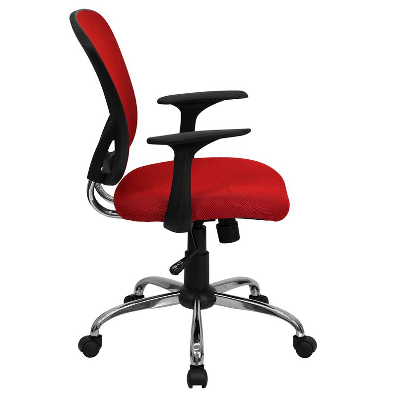 Mid-Back Red Mesh Swivel Task Office Chair with Chrome Base and Arms - Flash Furniture