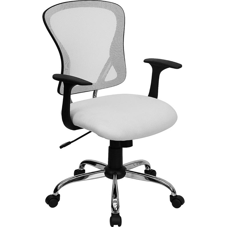 Mid-Back White Mesh Swivel Task Office Chair with Chrome Base and Arms - Flash Furniture