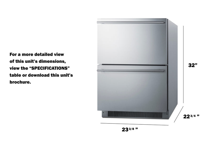 24'' Wide Indoor/Outdoor ADA Compliant 2-Drawer Freezer - ADFD2D24PNR Summit