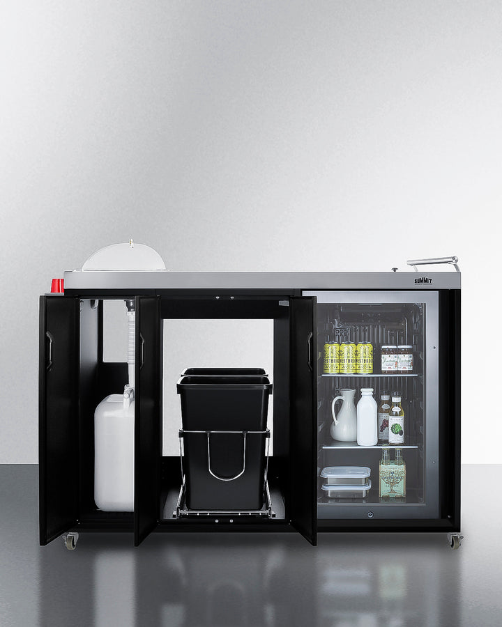 Mobile Outdoor Kitchenette With Refrigerator, Sink, Storage Cabinet, And Slide-Out Waste Bins - CARTOS54LG Summit