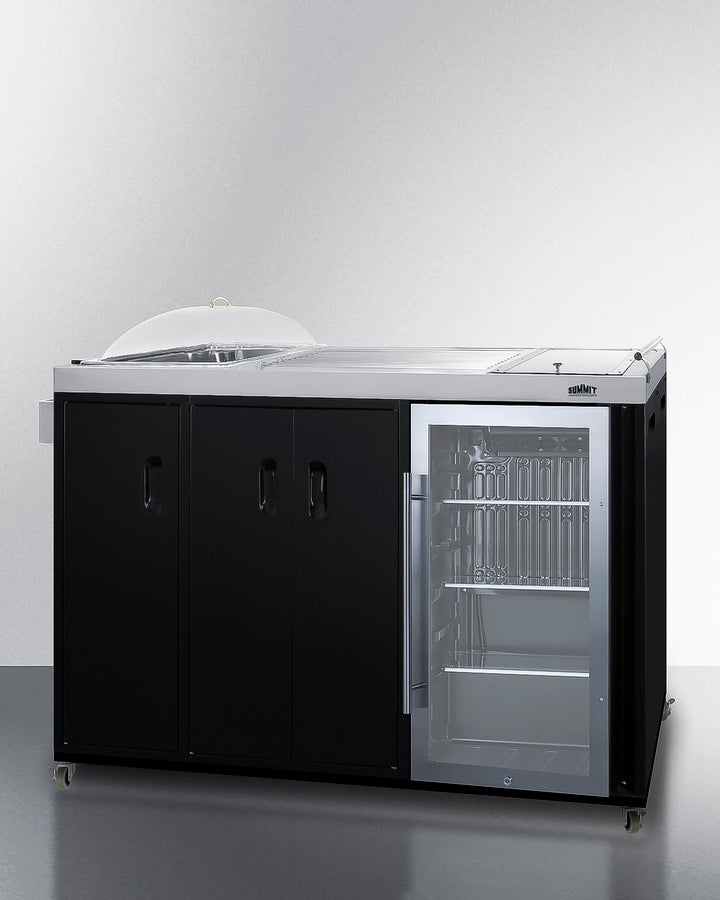 Mobile Outdoor Kitchenette With Refrigerator, Sink, Storage Cabinet, And Slide-Out Waste Bins - CARTOS54LG Summit