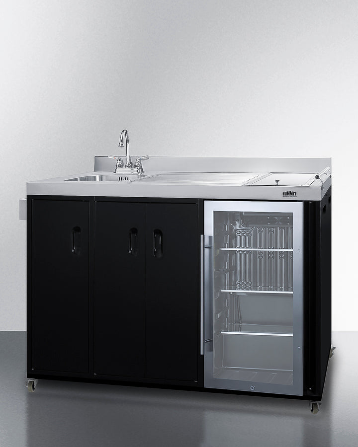 Mobile Outdoor Kitchenette With Refrigerator, Sink, Storage Cabinet, And Slide-Out Waste Bins - CARTOS54LG Summit