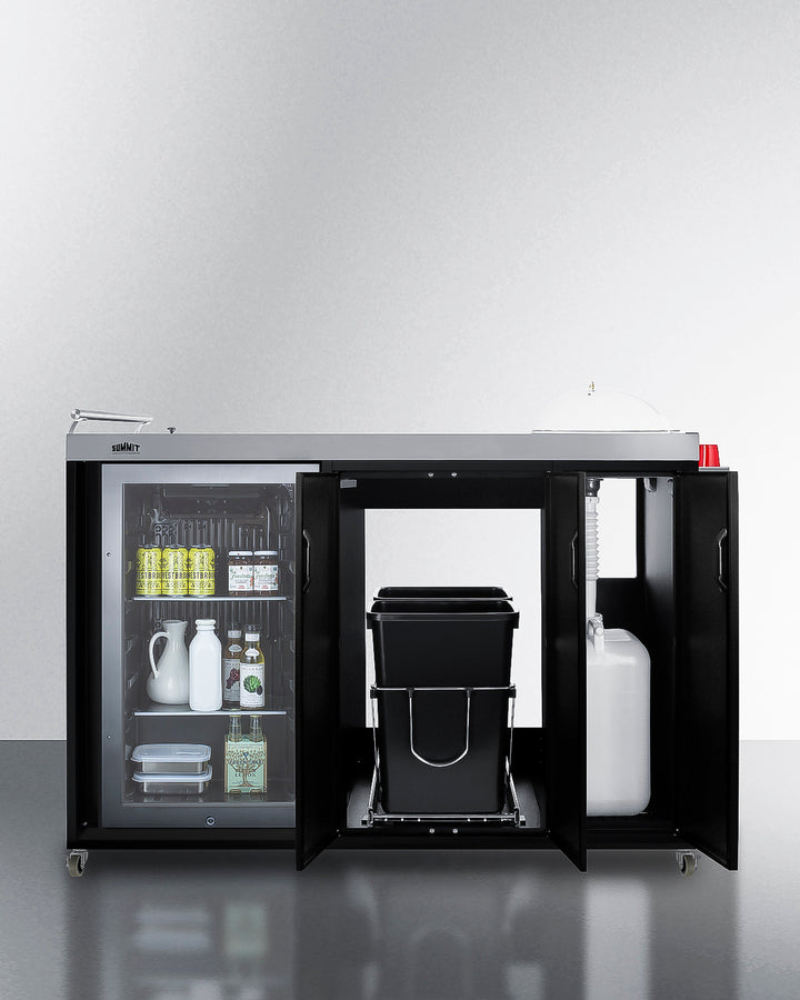 Mobile Outdoor Kitchenette With Refrigerator, Sink, Storage Cabinet, And Slide-Out Waste Bins - CARTOS54RG Summit